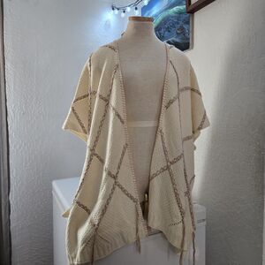 Tassel Quilted Plaid Kimono Women Medium Boho Lagenlook Cottage Knitwear Boho